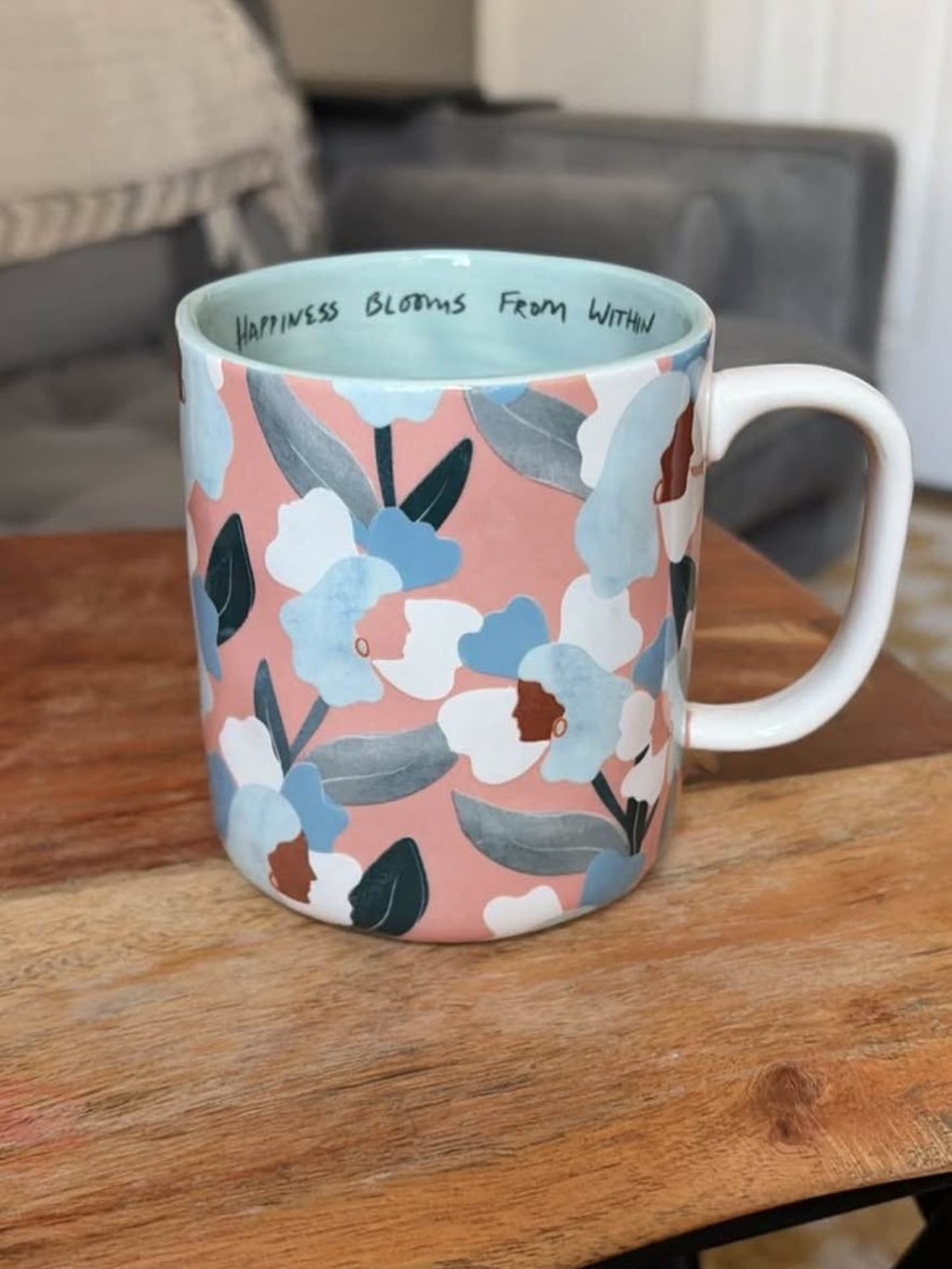 Anthropologie ‘Happiness Blooms from Within’ Ceramic Coffee Mug - Pink & Blue